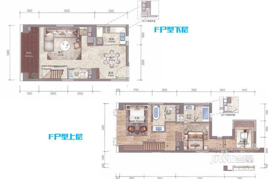 城脉深圳湾公馆2室2厅3卫88㎡户型图