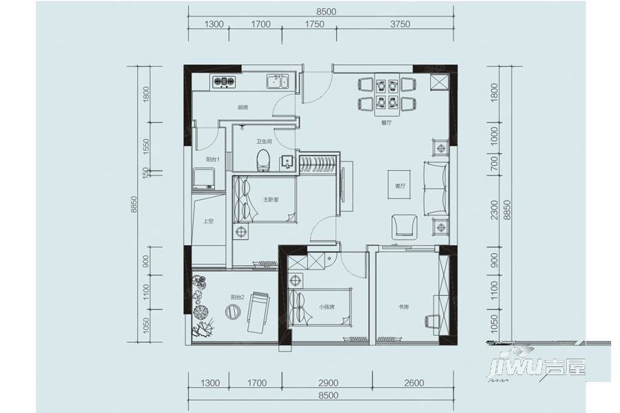 君成雍和园3室2厅1卫71㎡户型图