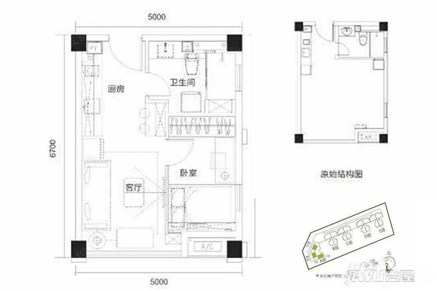 益田假日府邸1室1厅1卫48㎡户型图