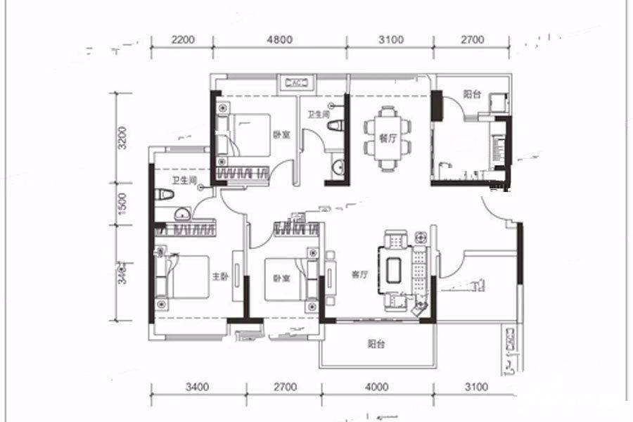 香莎公馆3室2厅2卫128㎡户型图