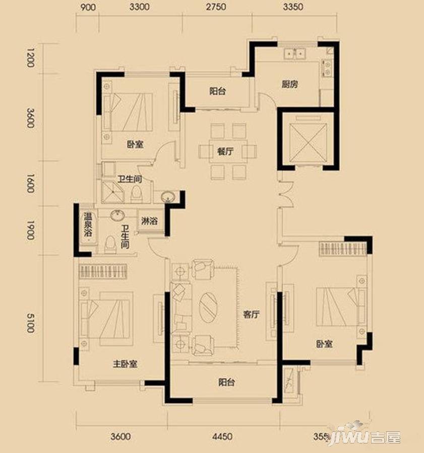 紫润华庭3室2厅2卫148㎡户型图