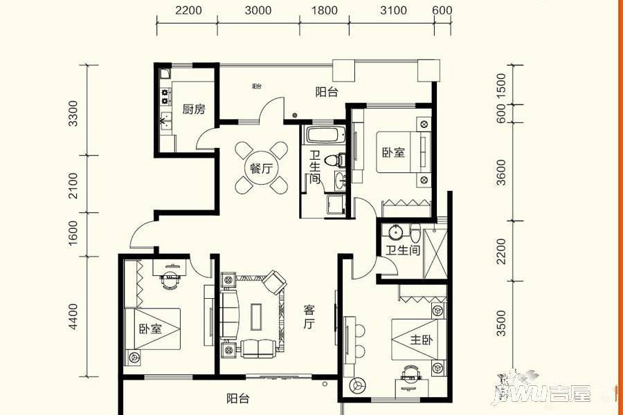 金泰舒格蘭3室2厅2卫171㎡户型图