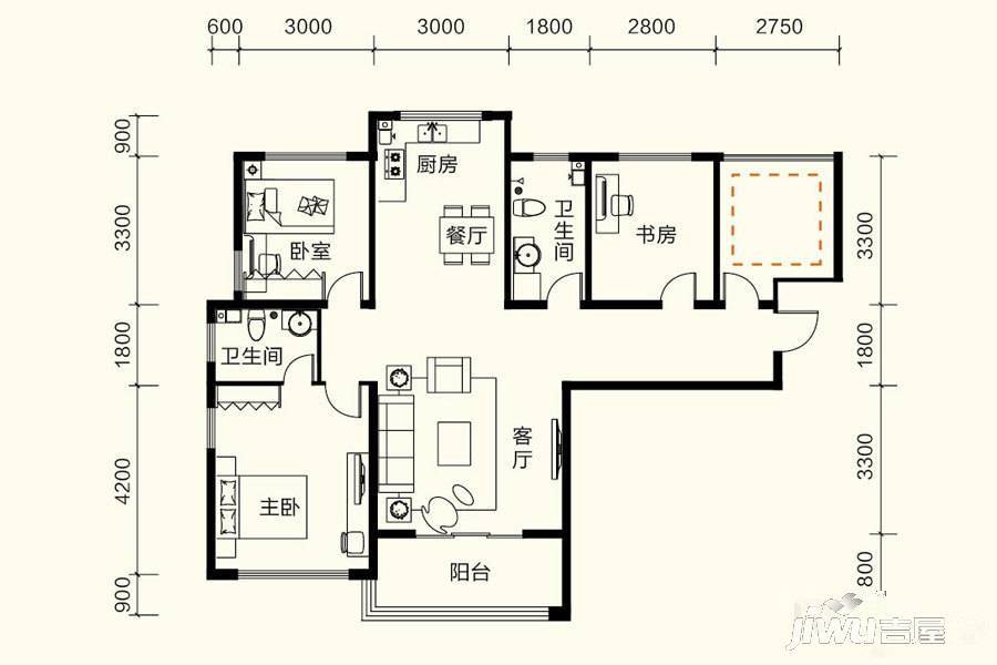 金泰舒格蘭3室2厅2卫127㎡户型图