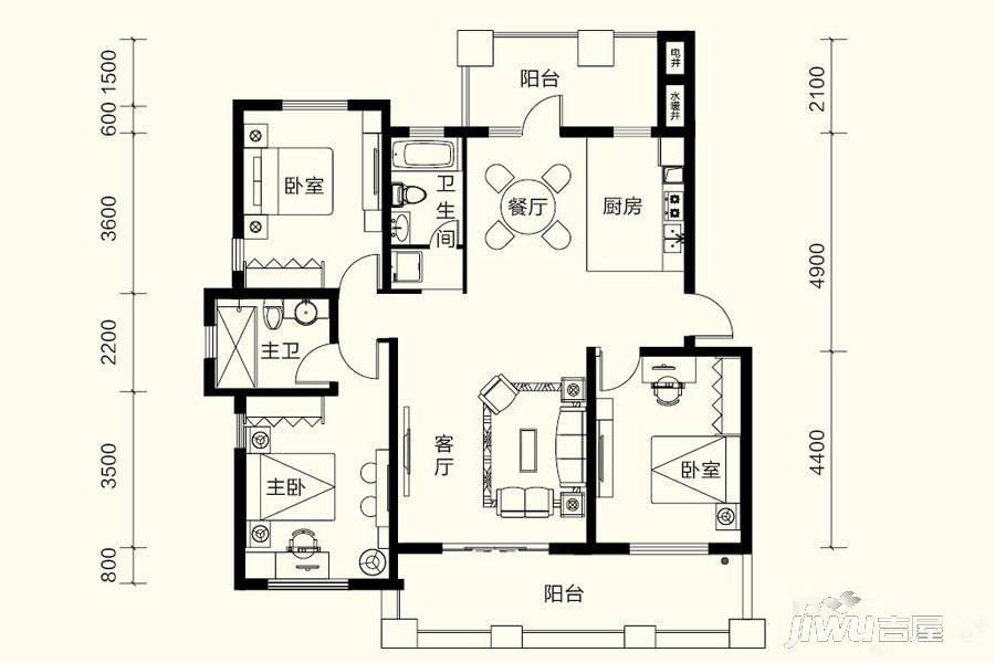 金泰舒格蘭3室2厅2卫136㎡户型图