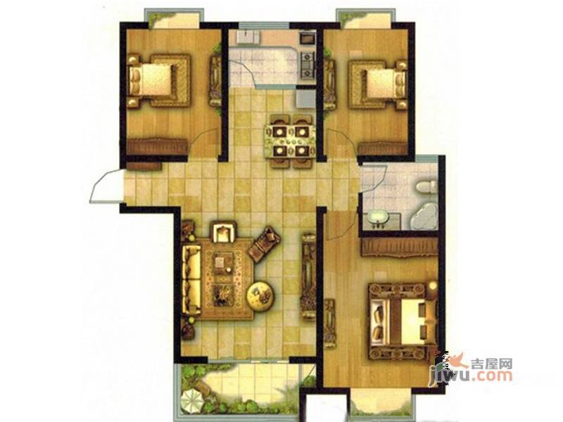 QQ家园3室2厅2卫125㎡户型图