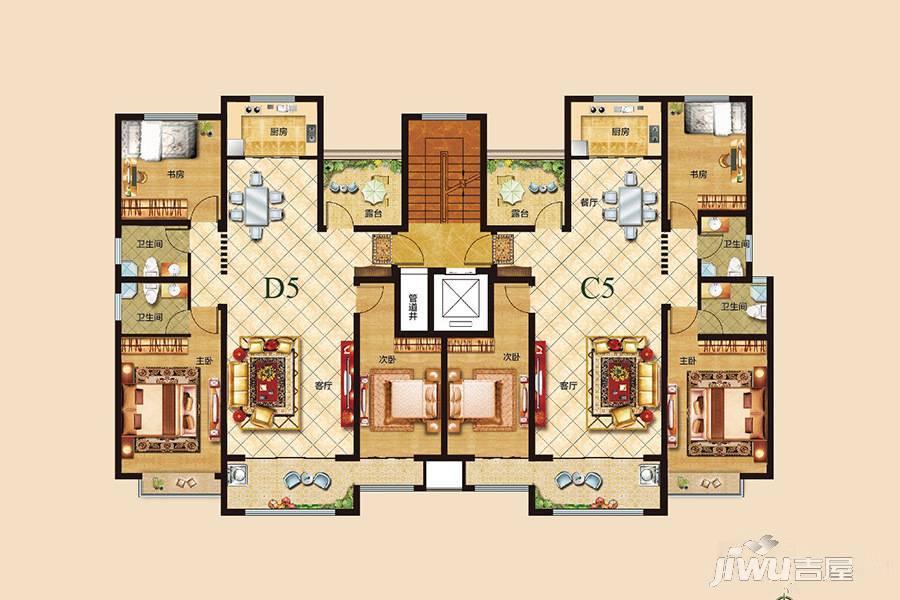 高尔夫庄园3室2厅2卫126㎡户型图