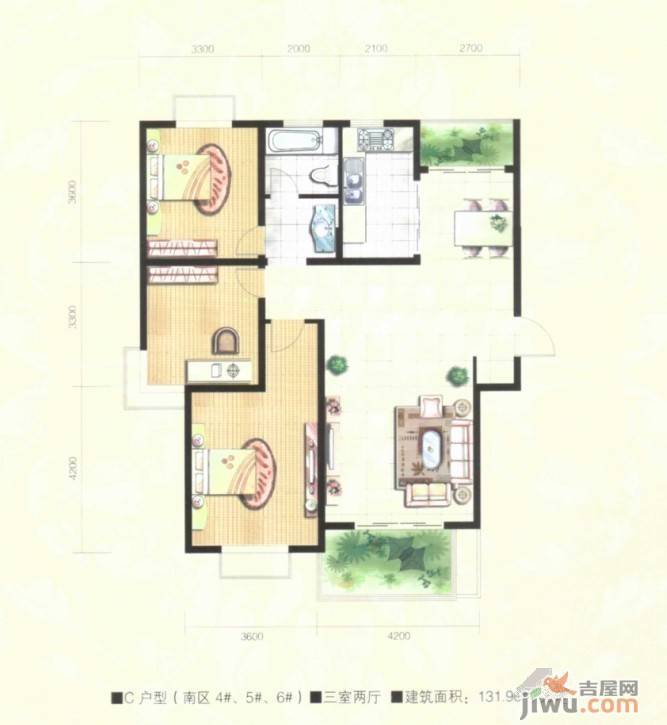 银雀尚城3室2厅1卫132㎡户型图