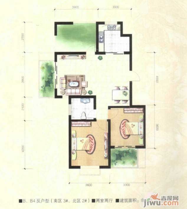 银雀尚城2室2厅1卫98.6㎡户型图