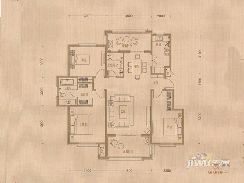 致远翡翠园3室2厅2卫148㎡户型图