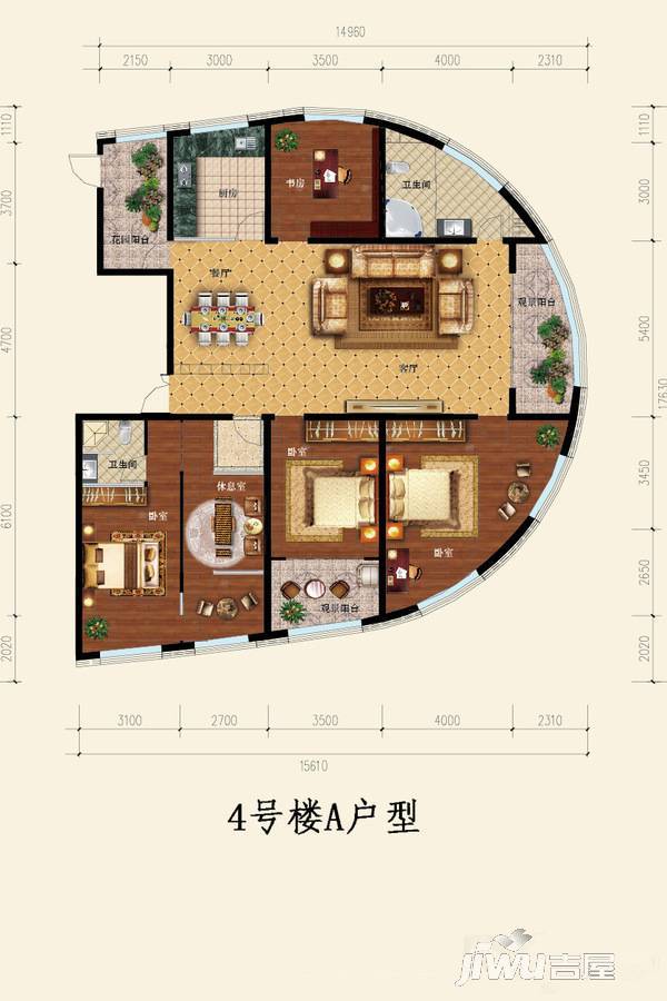 天基黄金水岸4室2厅2卫248㎡户型图