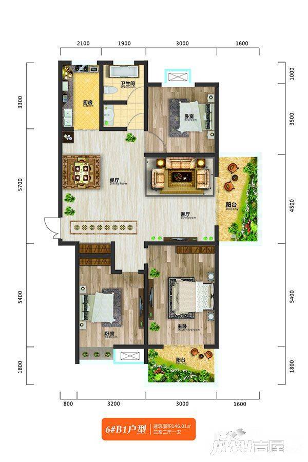 傅屯嘉园3室2厅1卫146㎡户型图