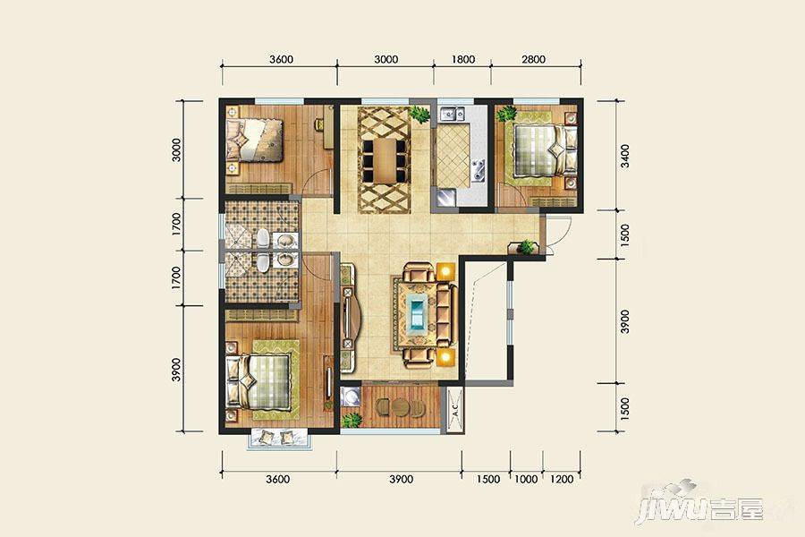 华强领秀城3室2厅2卫110㎡户型图