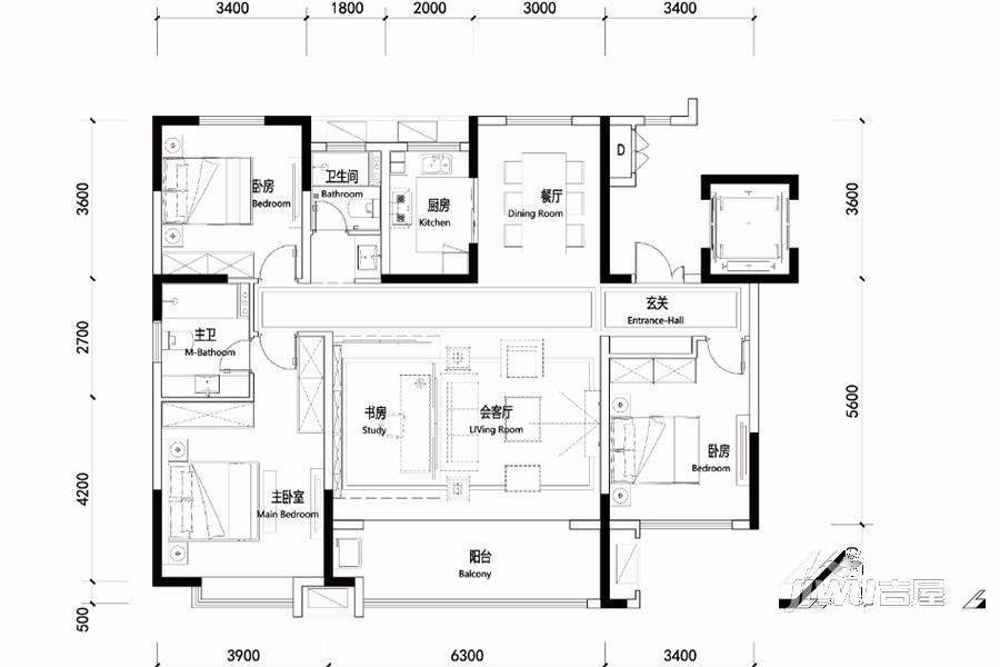 凤凰水城4室2厅2卫162㎡户型图