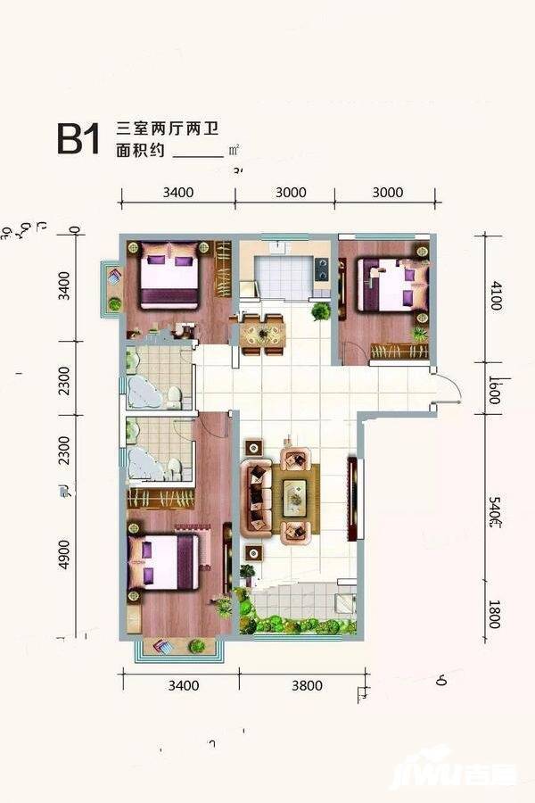 怡海国际新城3室2厅2卫140㎡户型图