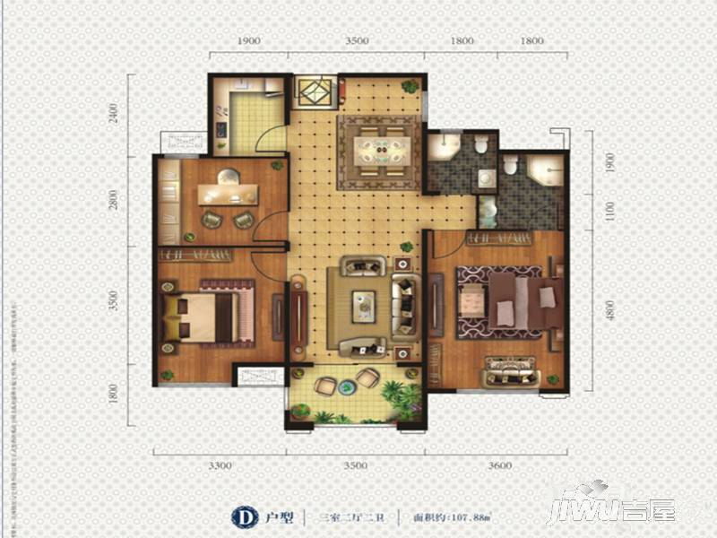 信华·天翼晶品3室2厅2卫107.9㎡户型图