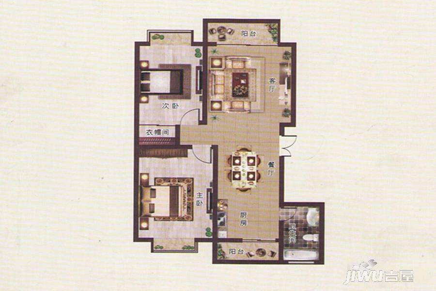 恒辉滨江壹号2室2厅1卫90㎡户型图