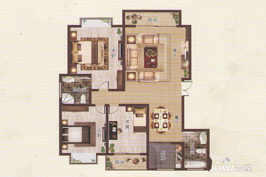 恒辉滨江壹号3室2厅2卫125㎡户型图