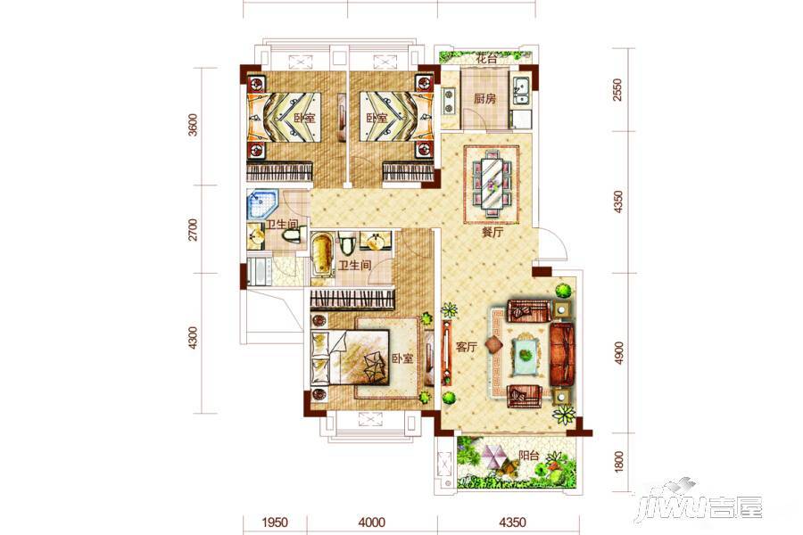 艺邦山水城3室2厅2卫111㎡户型图