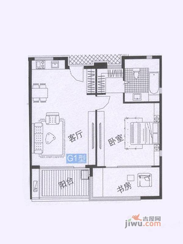 中信庐山西海1室1厅1卫92.1㎡户型图