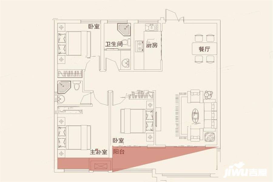 学府壹号3室2厅2卫115.1㎡户型图