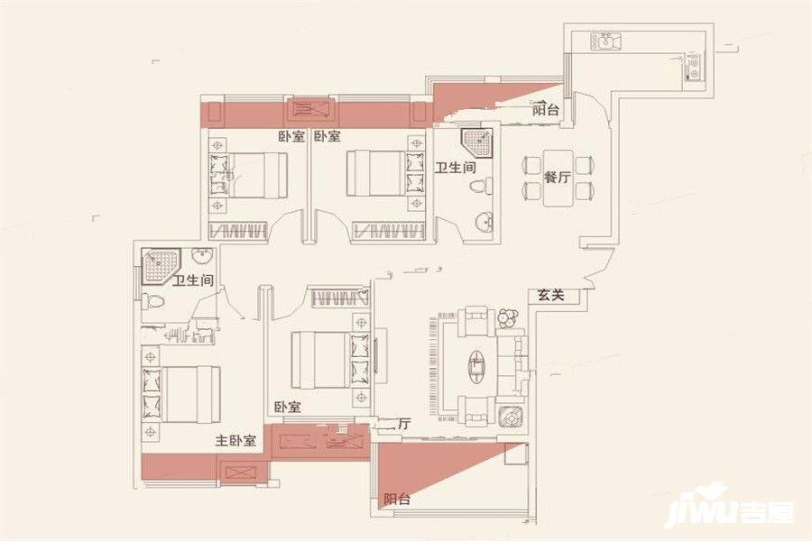 学府壹号4室2厅2卫132.9㎡户型图