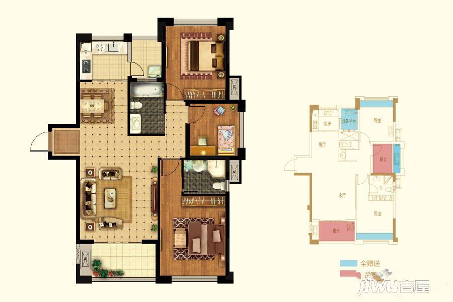 中环荣域3室2厅2卫105㎡户型图