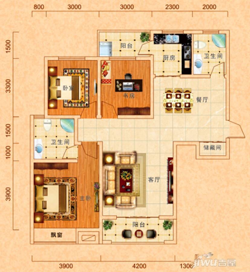 南湖林语3室2厅2卫116.4㎡户型图