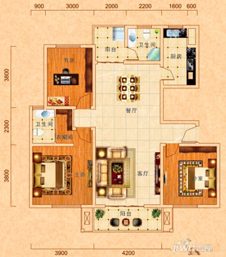 南湖林语3室2厅2卫116.4㎡户型图