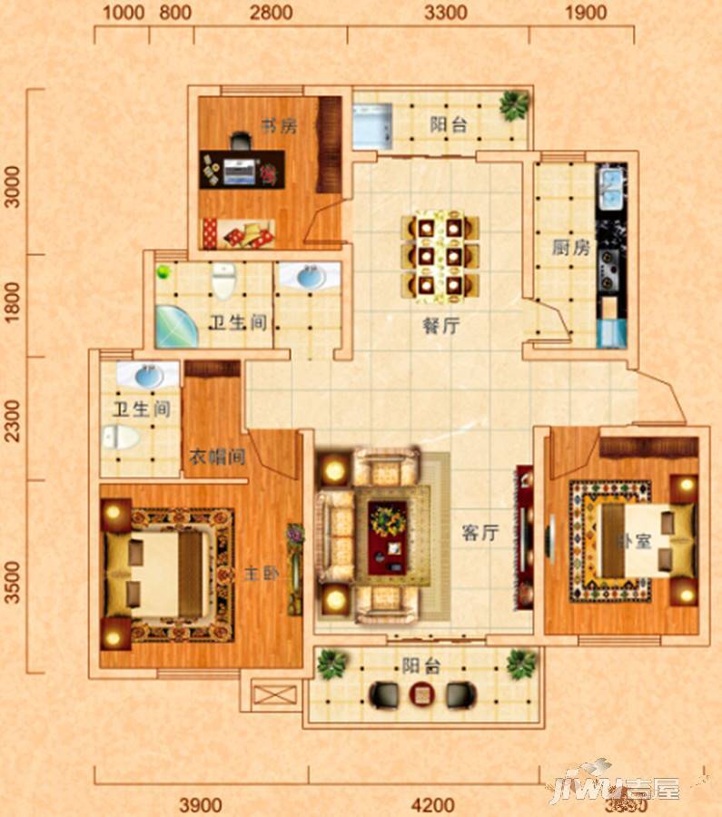 南湖林语3室2厅2卫116.4㎡户型图