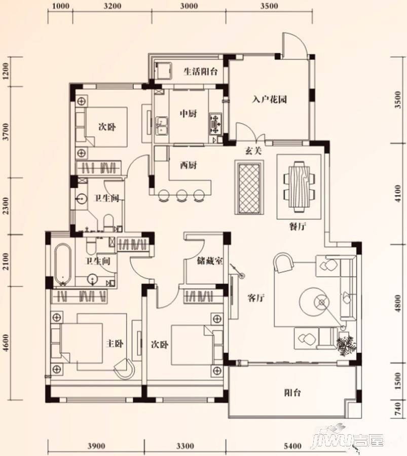 中国铁建领秀城3室2厅2卫160.9㎡户型图