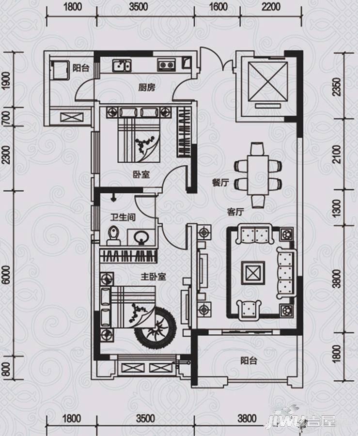 华仪富丽华城2室2厅1卫105㎡户型图