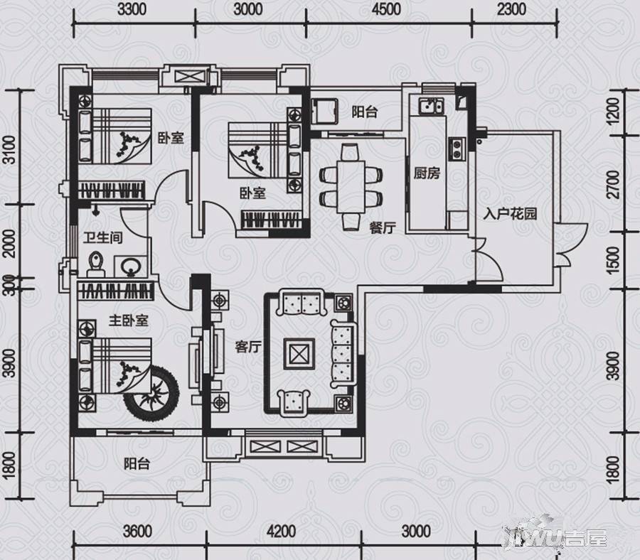 华仪富丽华城3室2厅1卫119㎡户型图