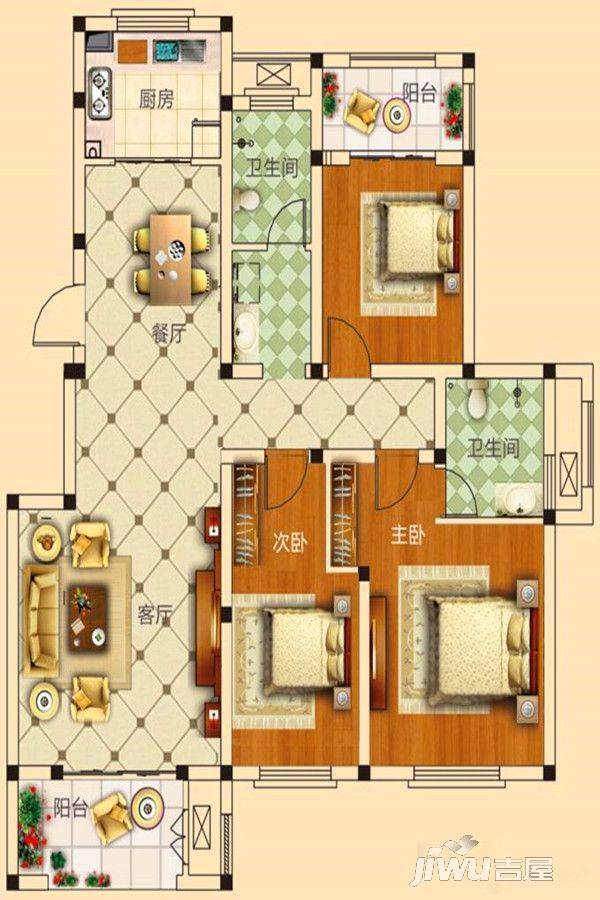 正商红河谷3室2厅2卫132.2㎡户型图