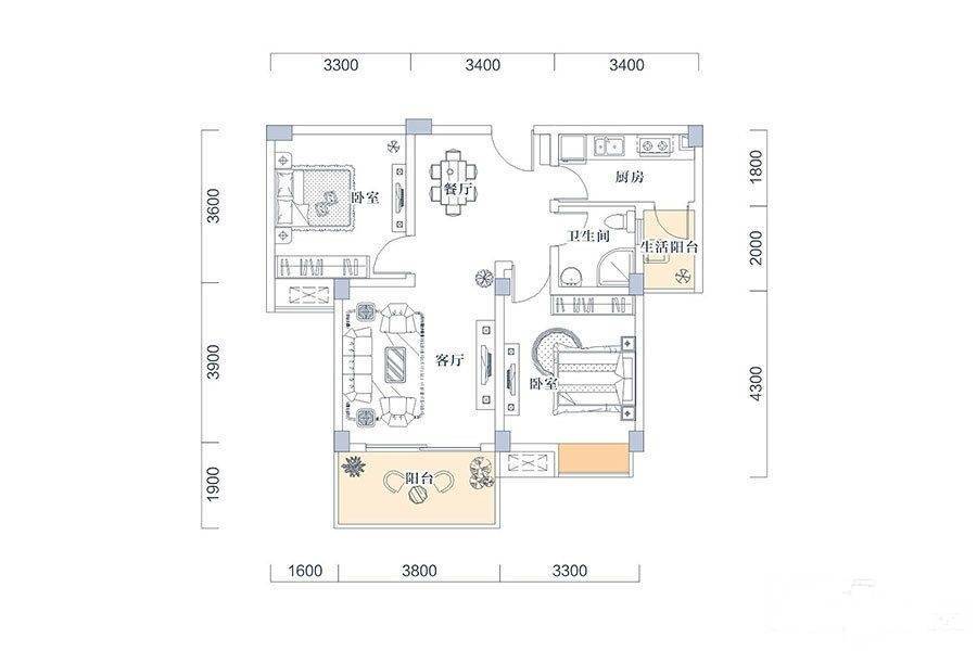 金牛国际社区2室2厅1卫85㎡户型图