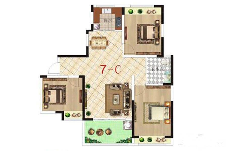 东方花园3室2厅1卫115.5㎡户型图