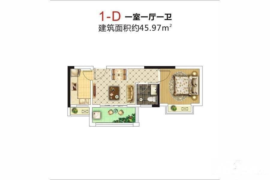 龙腾公寓1室1厅1卫46㎡户型图