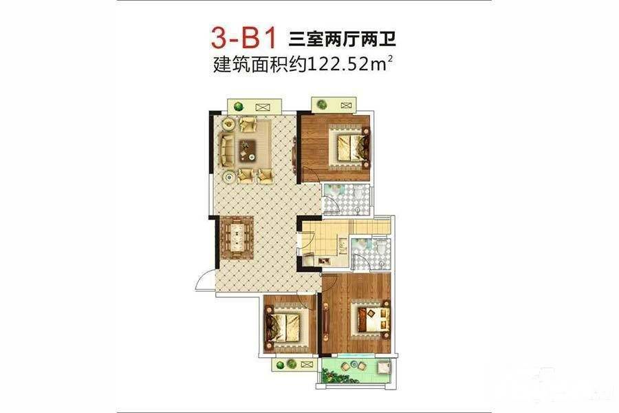 龙腾公寓3室22厅2卫122.5㎡户型图