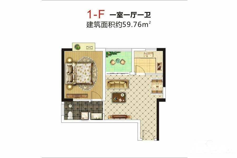 龙腾公寓1室1厅1卫59.8㎡户型图