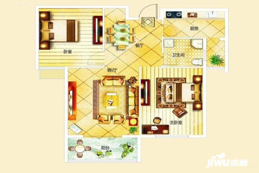 锦绣名城2室2厅1卫97.4㎡户型图