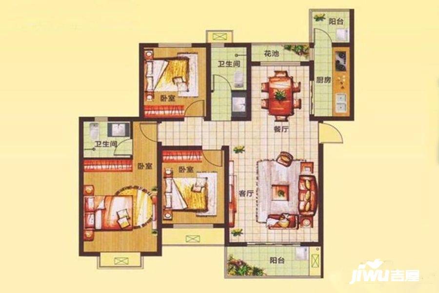 凤凰牡丹园3室2厅2卫130.6㎡户型图