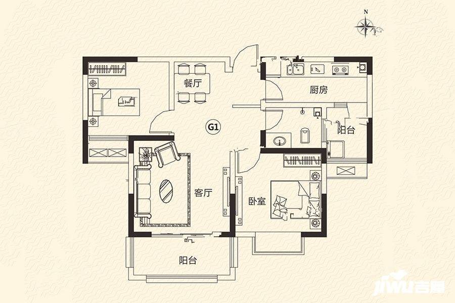 皇城嘉苑2室2厅1卫85.8㎡户型图