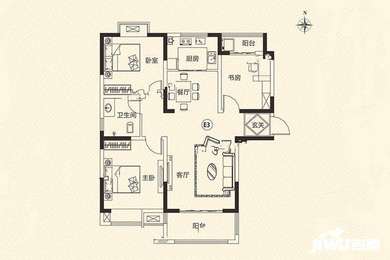 皇城嘉苑3室2厅1卫109.8㎡户型图