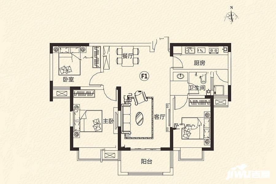 皇城嘉苑3室2厅1卫102.4㎡户型图