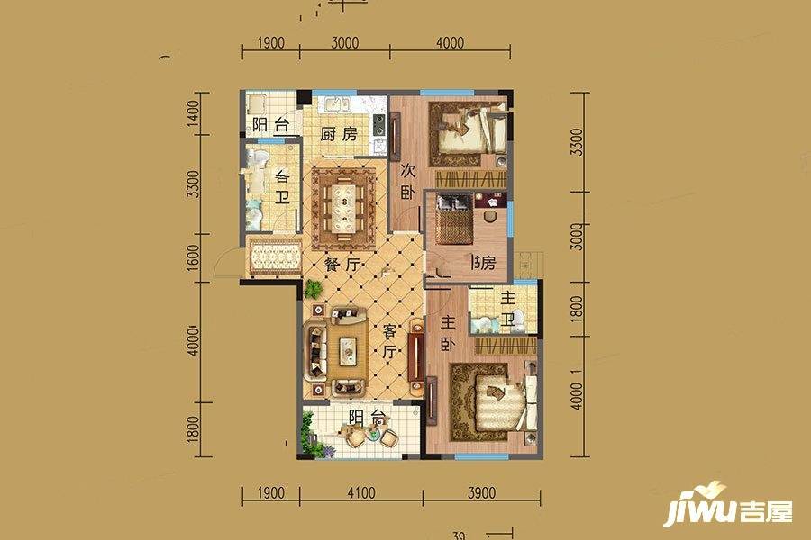 信达公园壹号3室2厅2卫118.2㎡户型图