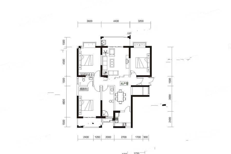 平安花园3室2厅2卫131.4㎡户型图