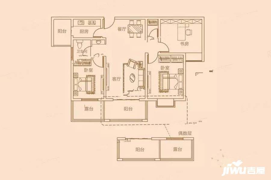 顺达碧海名居3室2厅1卫112.3㎡户型图