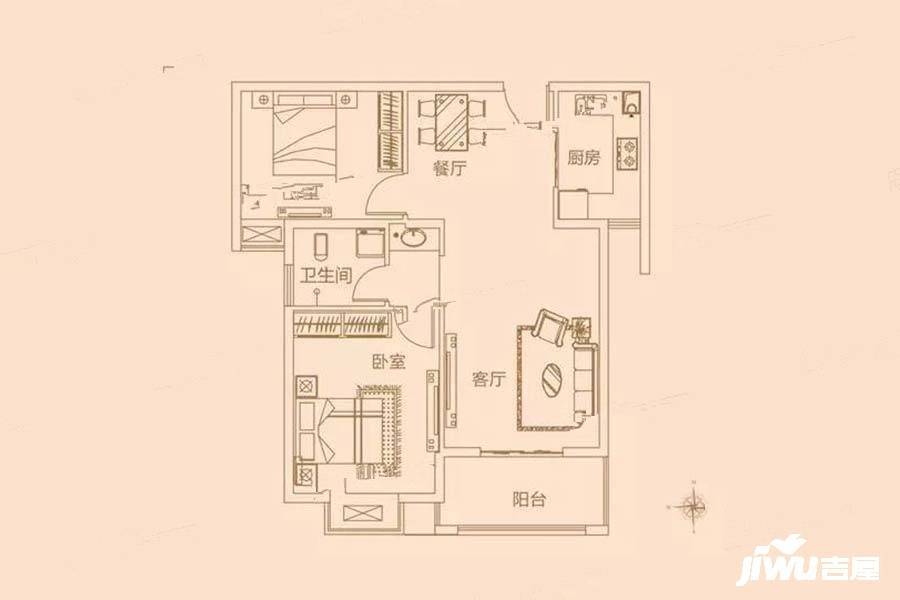 顺达碧海名居2室2厅1卫87.5㎡户型图