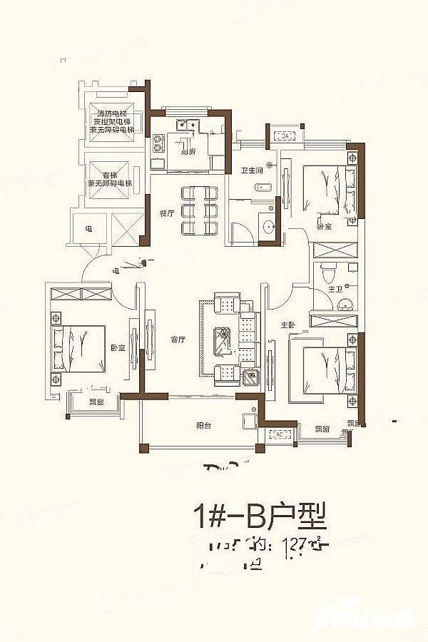 金地名都3室2厅2卫127㎡户型图