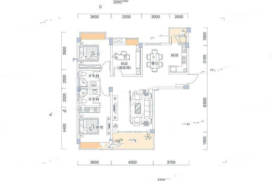 金牛国际社区3室2厅2卫135㎡户型图