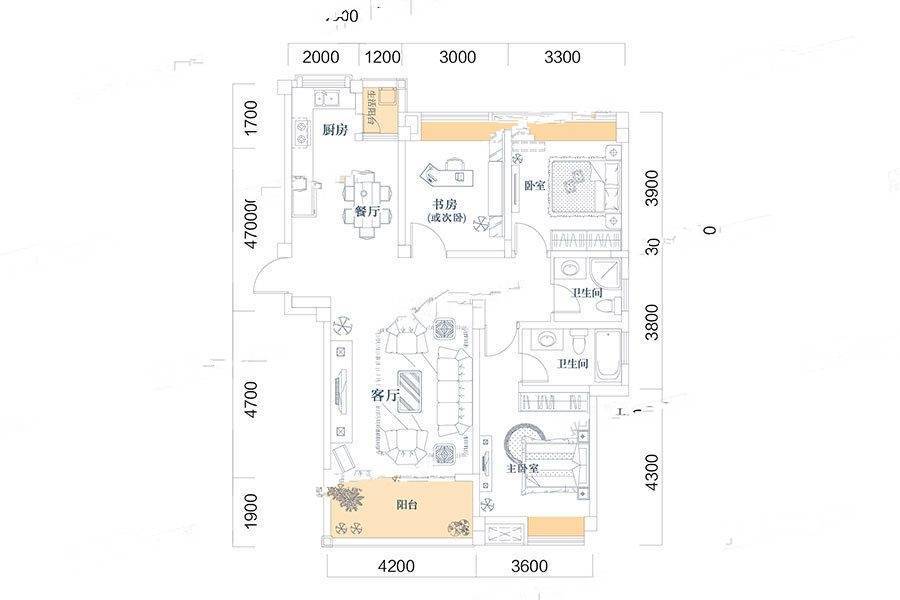 金牛国际社区3室2厅2卫123㎡户型图